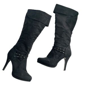 Sexy Black Boots Stiletto Heeled Suede Platform Knee High Boots